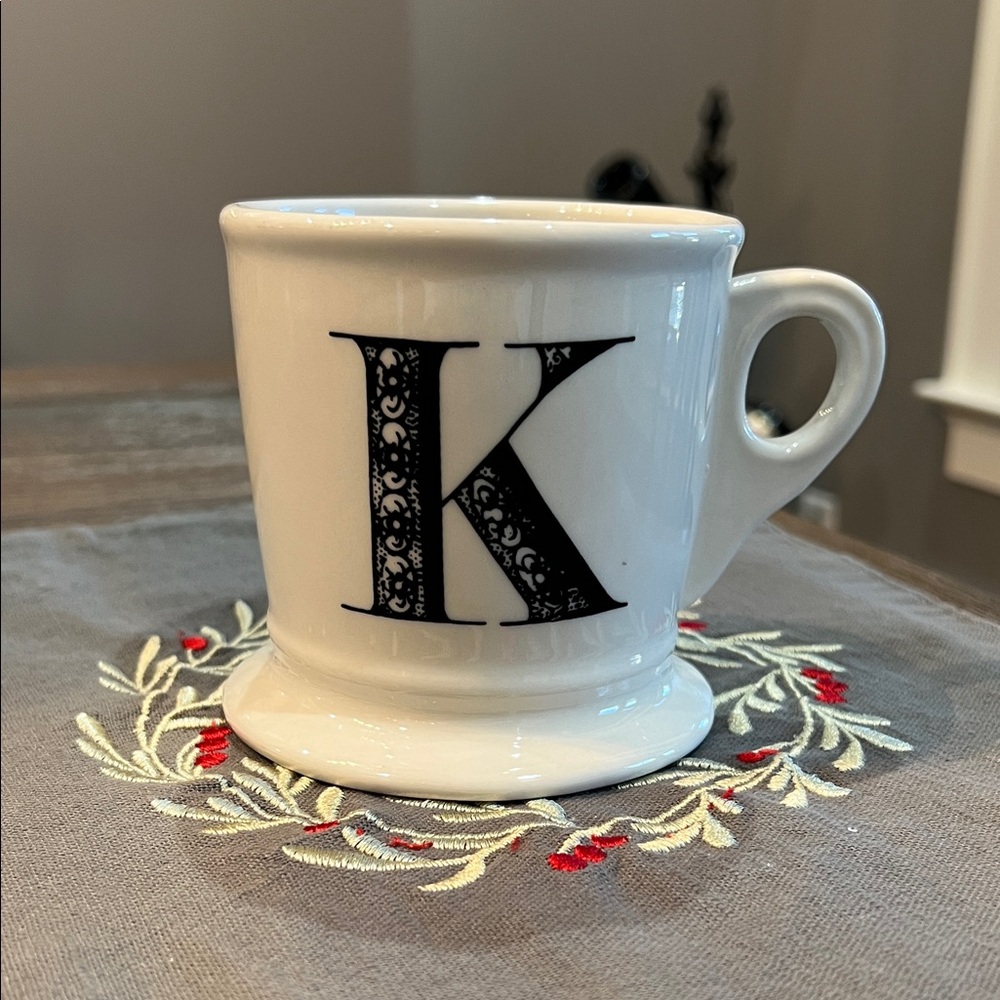 Anthropologie Monogrammed Mug with Black Letter 'K'